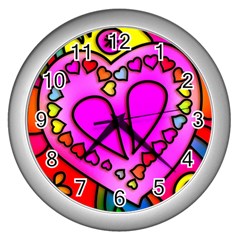 Stained Glass Love Heart Wall Clock (silver) by Apen