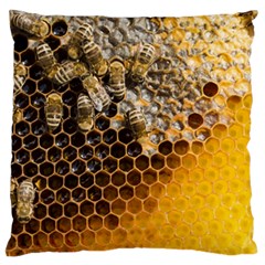 Honeycomb With Bees Large Premium Plush Fleece Cushion Case (two Sides) by Apen