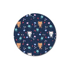 Cute Astronaut Cat With Star Galaxy Elements Seamless Pattern Magnet 3  (round) by Apen