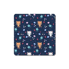 Cute Astronaut Cat With Star Galaxy Elements Seamless Pattern Square Magnet by Apen