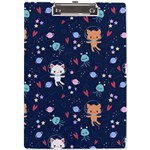 Cute Astronaut Cat With Star Galaxy Elements Seamless Pattern A4 Acrylic Clipboard Front