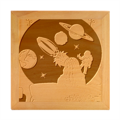 Girl Bed Space Planets Spaceship Rocket Astronaut Galaxy Universe Cosmos Woman Dream Imagination Bed Wood Photo Frame Cube by Maspions