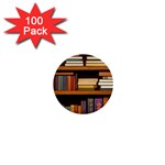 Book Nook Books Bookshelves Comfortable Cozy Literature Library Study Reading Room Fiction Entertain 1  Mini Buttons (100 pack)  Front