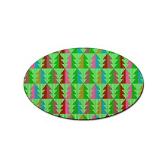 Trees Pattern Retro Pink Red Yellow Holidays Advent Christmas Sticker (oval) by Maspions