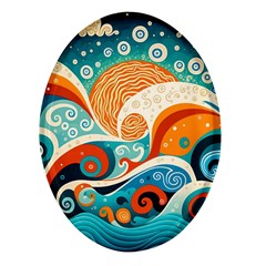 Waves Ocean Sea Abstract Whimsical Abstract Art Pattern Abstract Pattern Nature Water Seascape Oval Glass Fridge Magnet (4 Pack) by Bedest