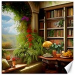 Room Interior Library Books Bookshelves Reading Literature Study Fiction Old Manor Book Nook Reading Canvas 16  x 16  15.2 x15.41  Canvas - 1