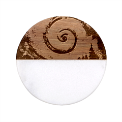 Cosmic Rainbow Quilt Artistic Swirl Spiral Forest Silhouette Fantasy Classic Marble Wood Coaster (round)  by Maspions