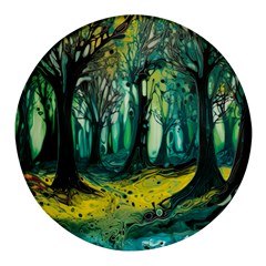 Trees Forest Mystical Forest Nature Junk Journal Landscape Nature Round Glass Fridge Magnet (4 Pack) by Maspions