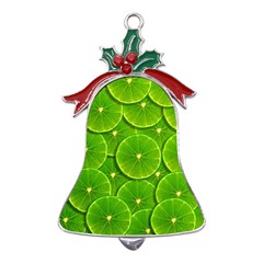 Lime Textures Macro, Tropical Fruits, Citrus Fruits, Green Lemon Texture Metal Holly Leaf Bell Ornament by nateshop