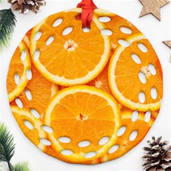 Oranges Textures, Close-up, Tropical Fruits, Citrus Fruits, Fruits Round Filigree Ornament (two Sides) by nateshop