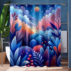 Nature Night Bushes Flowers Leaves Clouds Landscape Berries Story Fantasy Wallpaper Background Sampl Shower Curtain 60  X 72  (medium)  by Maspions