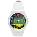 Nature Swamp Water Sunset Spooky Night Reflections Bayou Lake Round Plastic Sport Watch (M) Front