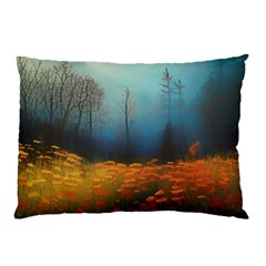 Wildflowers Field Outdoors Clouds Trees Cover Art Storm Mysterious Dream Landscape Pillow Case by Posterlux