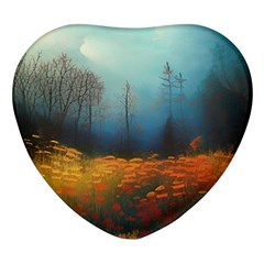 Wildflowers Field Outdoors Clouds Trees Cover Art Storm Mysterious Dream Landscape Heart Glass Fridge Magnet (4 Pack) by Posterlux