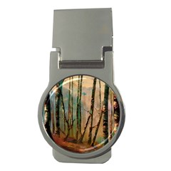 Woodland Woods Forest Trees Nature Outdoors Mist Moon Background Artwork Book Money Clips (round)  by Posterlux