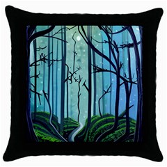 Nature Outdoors Night Trees Scene Forest Woods Light Moonlight Wilderness Stars Throw Pillow Case (black) by Posterlux