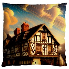 Village House Cottage Medieval Timber Tudor Split Timber Frame Architecture Town Twilight Chimney Standard Premium Plush Fleece Cushion Case (one Side) by Posterlux