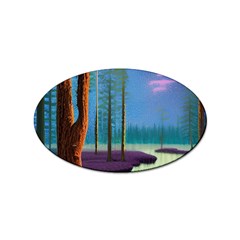 Artwork Outdoors Night Trees Setting Scene Forest Woods Light Moonlight Nature Sticker (oval) by Posterlux