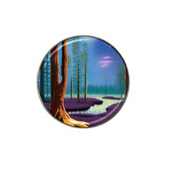 Artwork Outdoors Night Trees Setting Scene Forest Woods Light Moonlight Nature Hat Clip Ball Marker by Posterlux