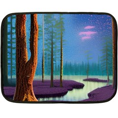 Artwork Outdoors Night Trees Setting Scene Forest Woods Light Moonlight Nature Two Sides Fleece Blanket (mini) by Posterlux