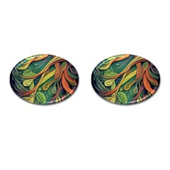 Outdoors Night Setting Scene Forest Woods Light Moonlight Nature Wilderness Leaves Branches Abstract Cufflinks (oval) by Posterlux