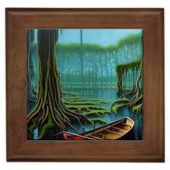 Boat Canoe Swamp Bayou Roots Moss Log Nature Scene Landscape Water Lake Setting Abandoned Rowboat Fi Framed Tile by Posterlux