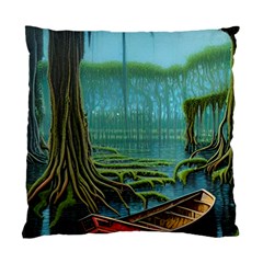 Boat Canoe Swamp Bayou Roots Moss Log Nature Scene Landscape Water Lake Setting Abandoned Rowboat Fi Standard Cushion Case (two Sides) by Posterlux