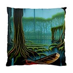 Boat Canoe Swamp Bayou Roots Moss Log Nature Scene Landscape Water Lake Setting Abandoned Rowboat Fi Standard Cushion Case (Two Sides) Front