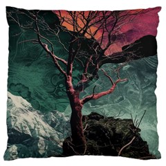 Night Sky Nature Tree Night Landscape Forest Galaxy Fantasy Dark Sky Planet Large Cushion Case (two Sides) by Posterlux