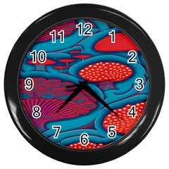 Vintage Ornate Mushroom Leafage Wallpaper Wall Clock (black) by Apen