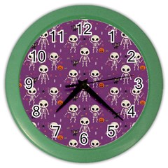 Skull Halloween Pattern Color Wall Clock by Maspions