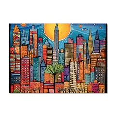 City New York Nyc Skyscraper Skyline Downtown Night Business Urban Travel Landmark Building Architec Sticker A4 (10 Pack) by Posterlux