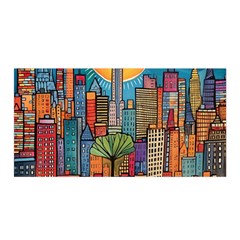 City New York Nyc Skyscraper Skyline Downtown Night Business Urban Travel Landmark Building Architec Satin Wrap 35  X 70  by Posterlux