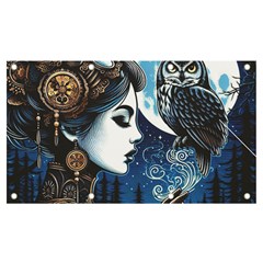 Steampunk Woman With Owl 2 Steampunk Woman With Owl Woman With Owl Strap Banner And Sign 7  X 4  by CKArtCreations