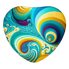 Abstract Waves Ocean Sea Whimsical Heart Glass Fridge Magnet (4 Pack) by Maspions