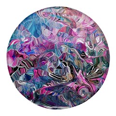 Pink Swirls Blend  Round Glass Fridge Magnet (4 Pack) by kaleidomarblingart