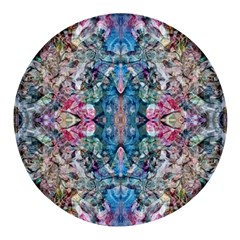 Turquoise Arabesque Round Glass Fridge Magnet (4 Pack) by kaleidomarblingart