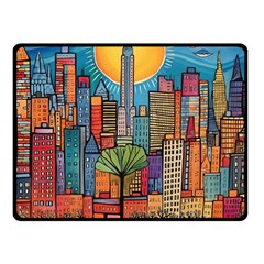 City New York Nyc Skyscraper Skyline Downtown Night Business Urban Travel Landmark Building Architec Fleece Blanket (small) by Posterlux