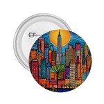 City New York Nyc Skyscraper Skyline Downtown Night Business Urban Travel Landmark Building Architec 2.25  Buttons Front