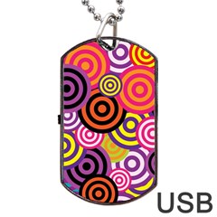 Abstract Circles Background Retro Dog Tag Usb Flash (two Sides) by Ravend