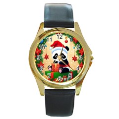 Schwarz Pandaweihnachten300dpi Round Gold Metal Watch by 2607694b