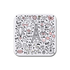 Big Collection With Hand Drawn Objects Valentines Day Rubber Square Coaster (4 Pack) by Bedest