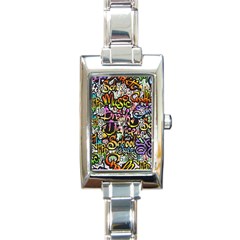 Graffiti Word Seamless Pattern Rectangle Italian Charm Watch by Bedest