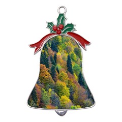 Forest Trees Leaves Fall Autumn Nature Sunshine Metal Holly Leaf Bell Ornament by Ravend