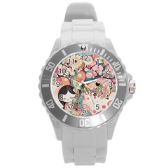 Whimsical Colorful Young Girl Round Plastic Sport Watch (l) by Loisa77