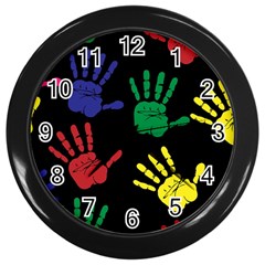 Handprints Hand Print Colourful Wall Clock (black) by Apen