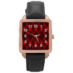 Pattern, Red, Black,  Rose Gold Leather Watch  by 2607694c