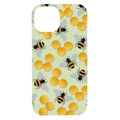 Bees Pattern Honey Bee Bug Honeycomb Honey Beehive Iphone 15 Black Uv Print Pc Hardshell Case by Bedest