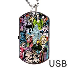 Vintage Horror Collage Pattern Dog Tag Usb Flash (one Side) by Ket1n9