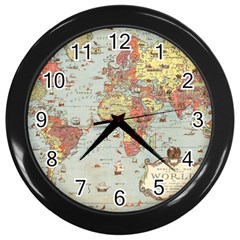 Vintage Old Antique World Map Wall Clock (black) by Bedest